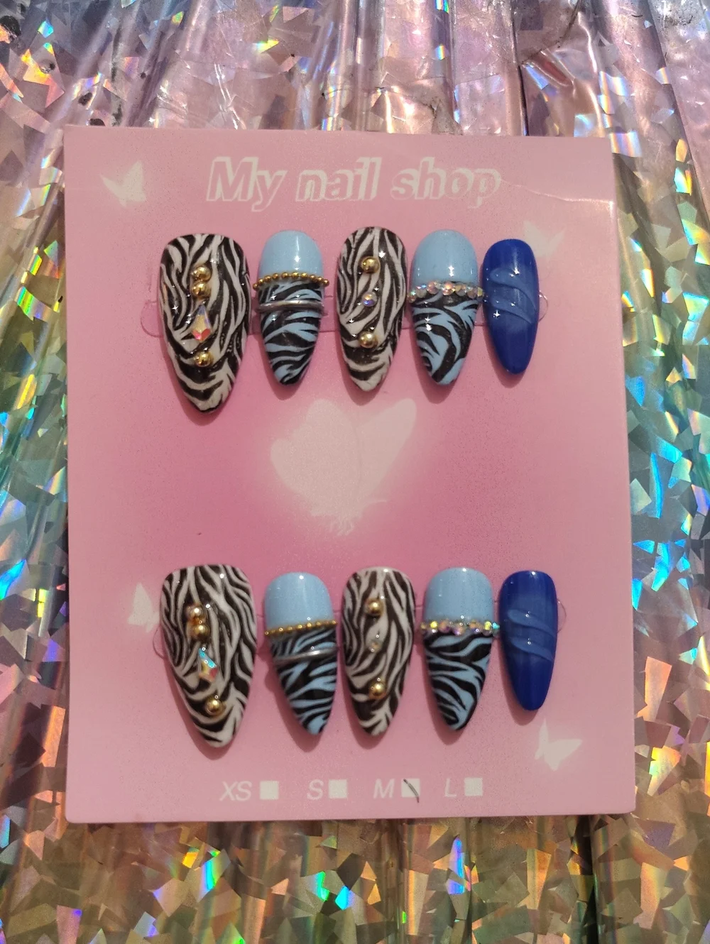 My Nail Shop Blue Zebra Press-On Nail Set